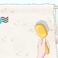 So bürstest du einen Kunstfell Teppich reinigen. Ein Wassertropfen-Symbol zeigt an, dass er nass ist.