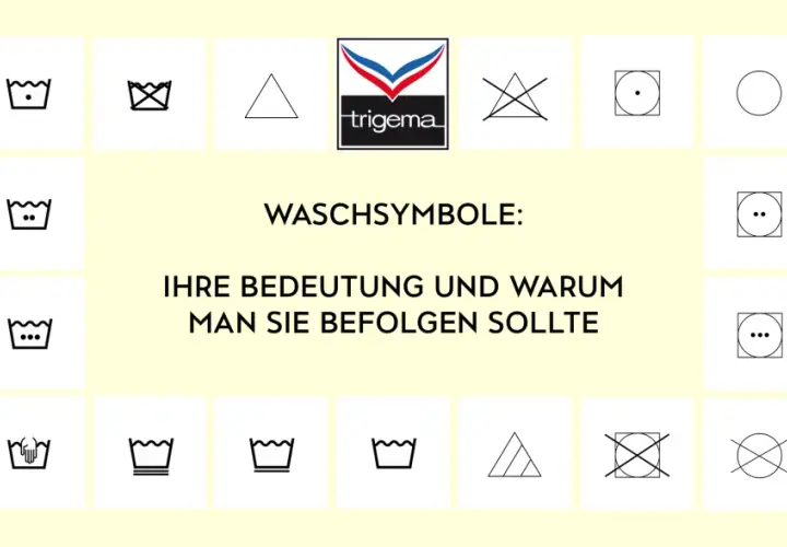 Übersicht von Waschsymbolen, die die richtige Pflege für Kleidung erklären. Das Schonwaschgang Zeichen ist nur eines von vielen, um Textilien richtig zu behandeln.