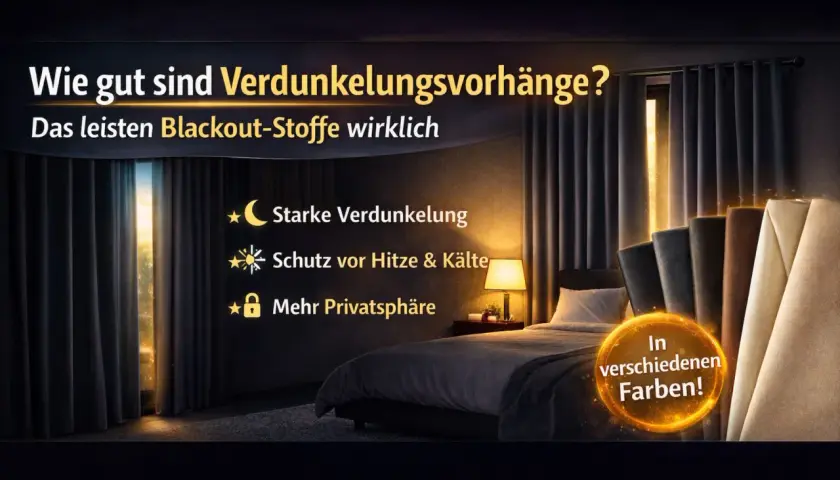 Verdunkelungsvorhänge bieten starke Verdunkelung, Schutz vor Hitze & Kälte und mehr Privatsphäre. Unterschied abdunkeln und verdunkeln wird hier durch Blackout-Stoffe erklärt.