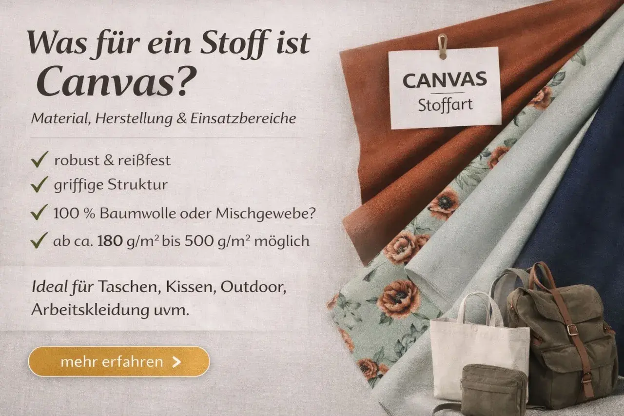 Robuster Canvas Stoff für Taschen, Kissen und mehr. Entdecke die vielseitigen Einsatzmöglichkeiten dieses strapazierfähigen Materials.