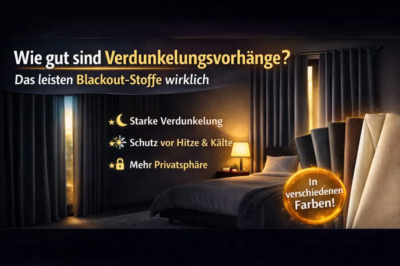 Verdunkelungsvorhänge bieten starke Verdunkelung, Schutz vor Hitze & Kälte und mehr Privatsphäre. Unterschied abdunkeln und verdunkeln wird hier durch Blackout-Stoffe erklärt.